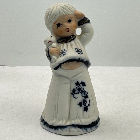 Set of 2 Vintage Jasco Royal Majestic Bell Porcelain Bisque Girl Figurine Blue - Picture 2 of 16